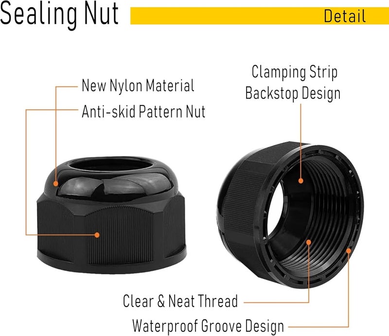 Anyinn Cable Gland PG16 10 Packs IP68 Waterproof Nylon Cable Connectors with Locknut and Gaskets - Suitable for 8.5mm - 14mm Cables - Image 4